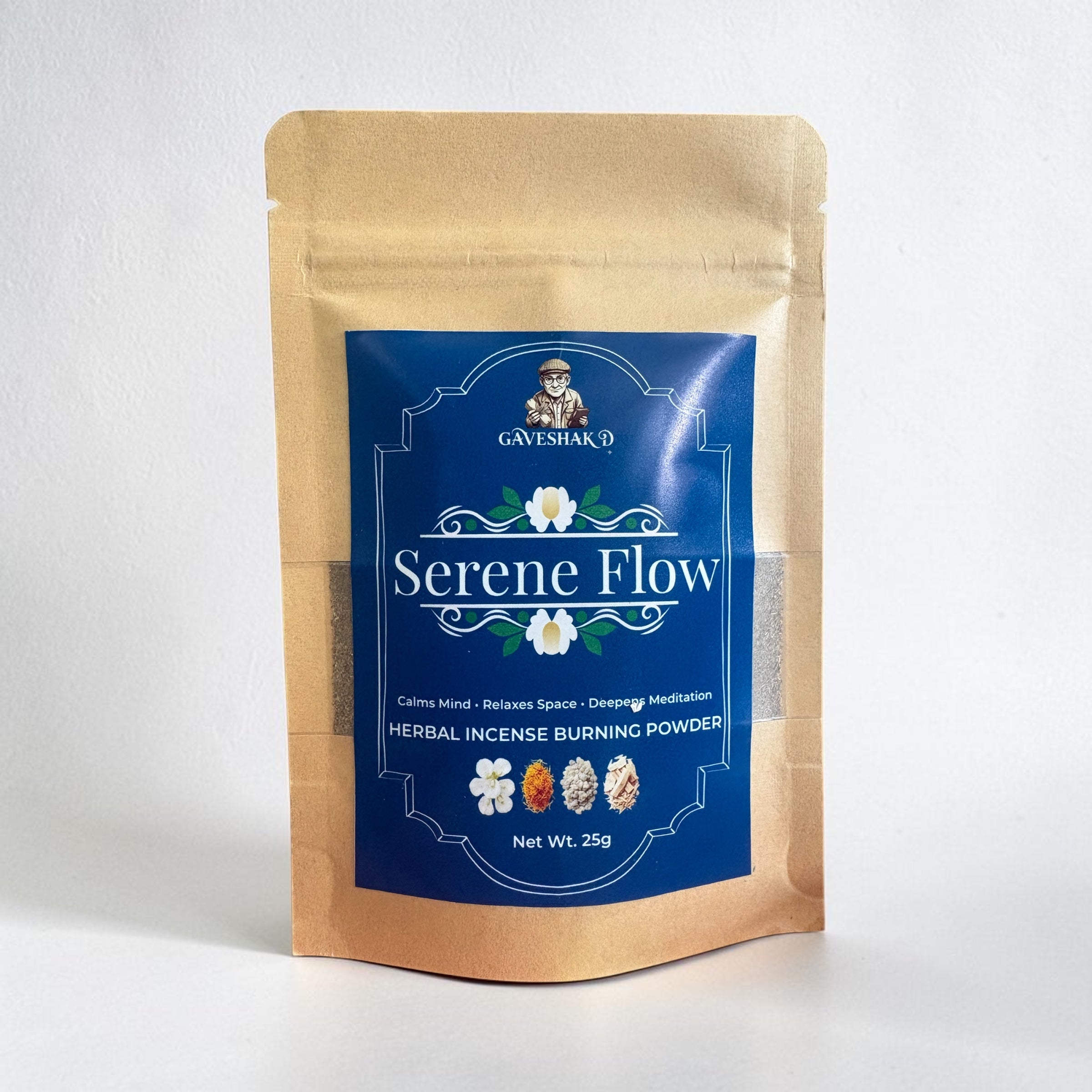 Gaveshak D - Serene Flow Herbal Incense Burning Powder | Havan, Homa & Dhoop Powder | 25g